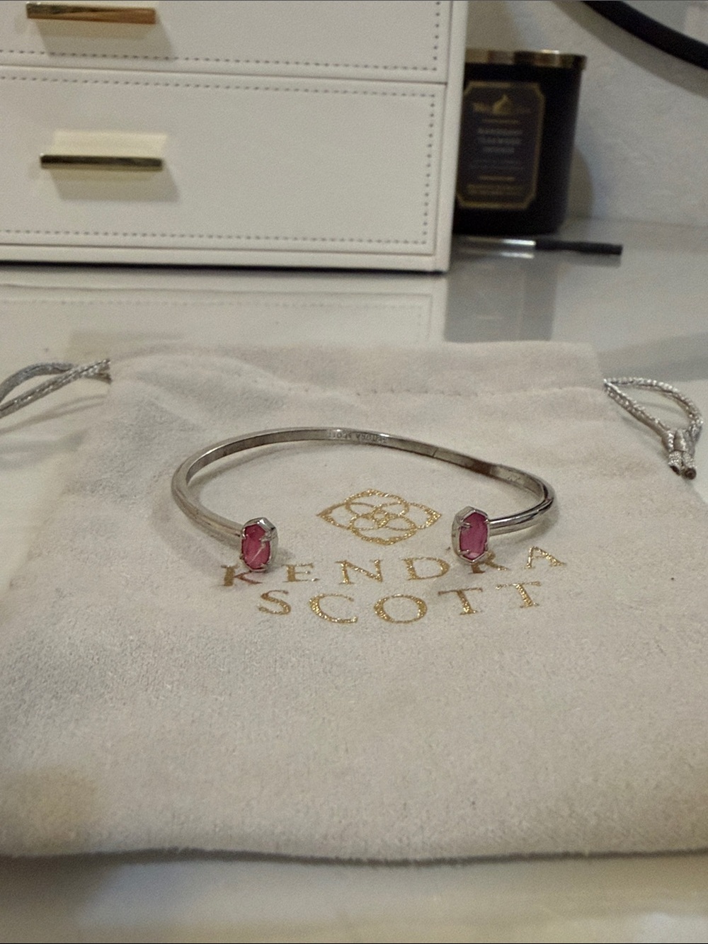 Kendra Scott Silver Open Cuff Bracelet with Pink Stones